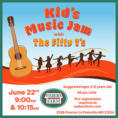 Get ready to party at the Kid's Music Jam at Weber's Farm in Parkville, MD
